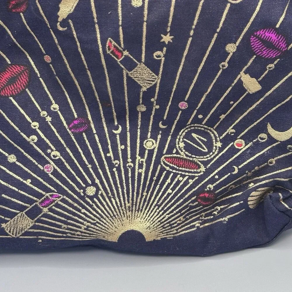 Estee Lauder Navy Gold Star Moon Galaxy Print Cosmetic Pouch Travel Bag Cotton
